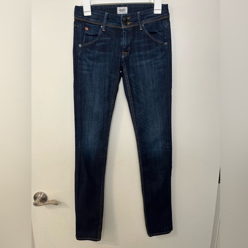 Hudson Slim Fit Skinny Jeans Size 25 Dark Blue Wash Signature Back Flap Pocket